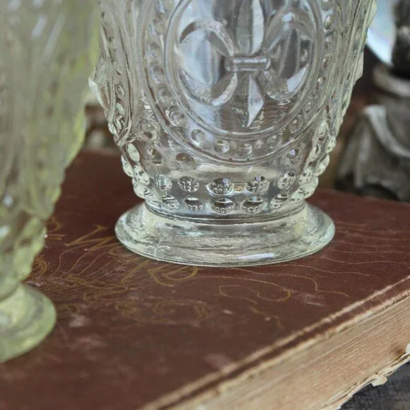 Vintage 1990s Anthropologie Cut Glass Candle Holders, Fleur De Lis Pattern, Set - Picture 5 of 10